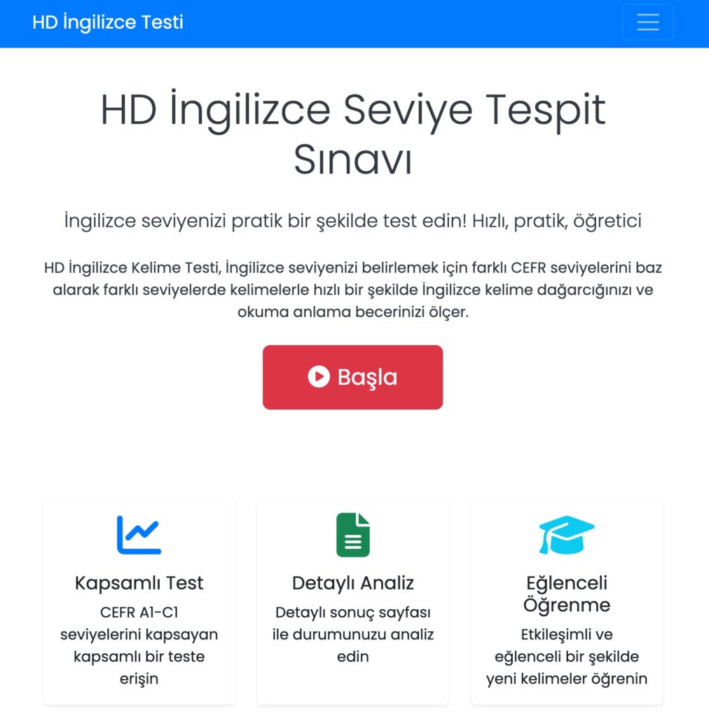 HD İngilizce Seviye Tespit Sınavı